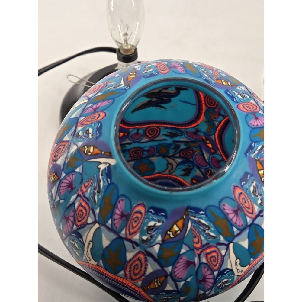 Vtg 90s Hand Painted Round Table Aquarium Light Lamp Indie Hippie Boho Nautical - Picture 8 of 13